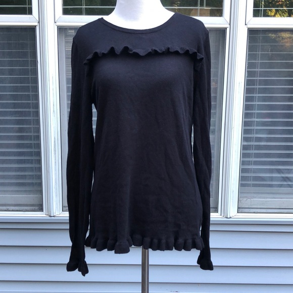 Talbots Black Ruffle Crew Neck Sweater size Medium - Picture 1 of 9